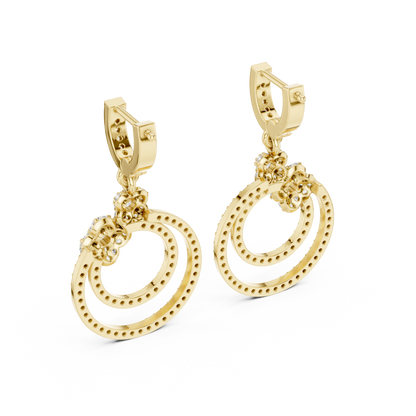 Glittering Blossom Hoop Earrings – Good  Twin Loop Structure – Luxury Diamond Occasion Wear
