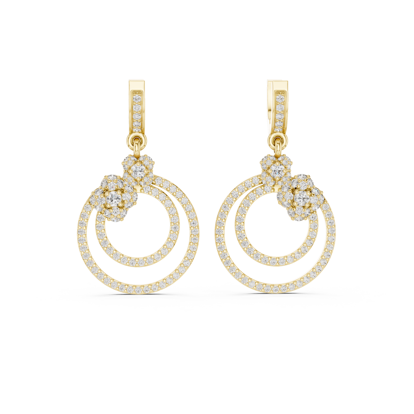 Glittering Blossom Hoop Earrings – Good  Twin Loop Structure – Luxury Diamond Occasion Wear