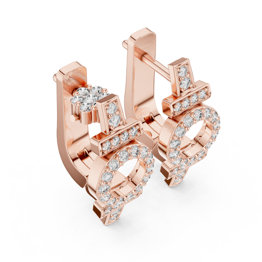 Rose Gold Diamond Huggie Earrings – Unique Symbol Design, Elegant Everyday Statement Jewelry