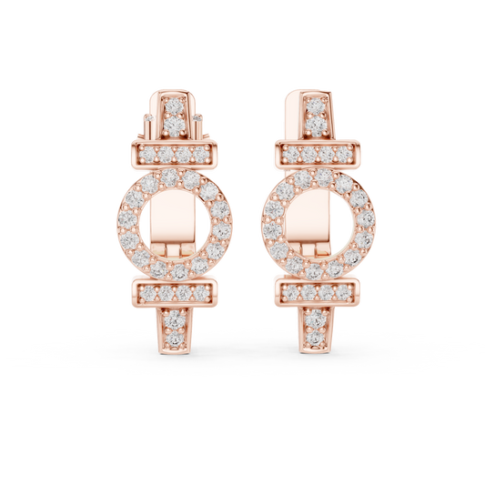 Rose Gold Diamond Huggie Earrings – Unique Symbol Design, Elegant Everyday Statement Jewelry