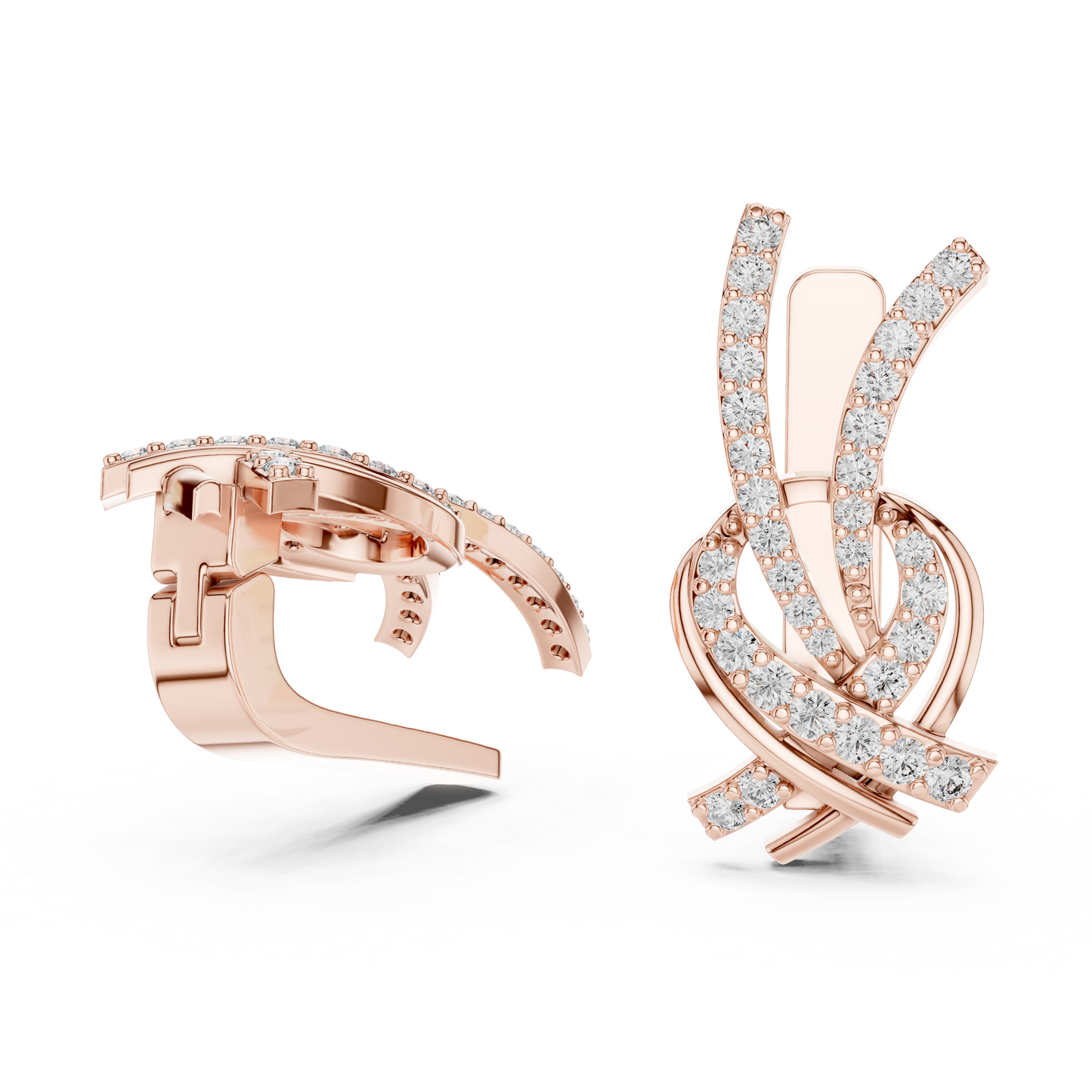 Multi Row Diamond Earring • Elegant Swirl Setting • White Gold Crossover Cocktail Earrring