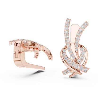 Multi Row Diamond Earring • Elegant Swirl Setting • White Gold Crossover Cocktail Earrring