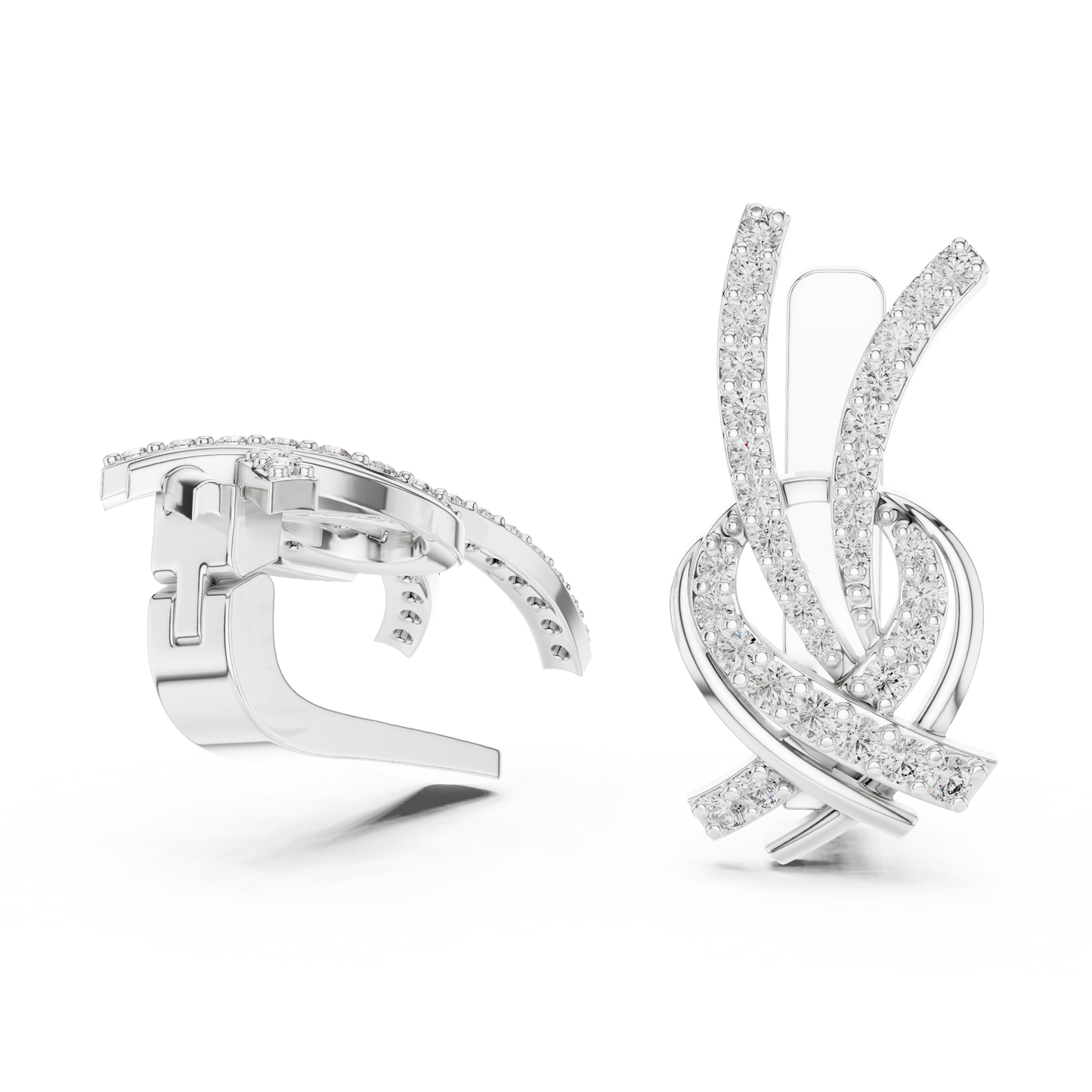 Multi Row Diamond Earring • Elegant Swirl Setting • White Gold Crossover Cocktail Earrring