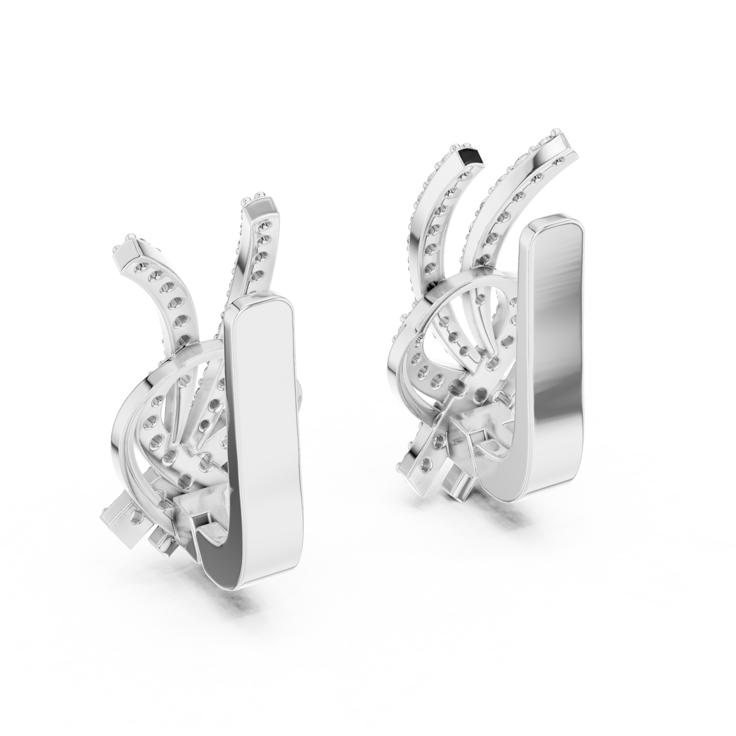 Multi Row Diamond Earring • Elegant Swirl Setting • White Gold Crossover Cocktail Earrring