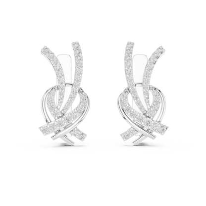 Multi Row Diamond Earring • Elegant Swirl Setting • White Gold Crossover Cocktail Earrring