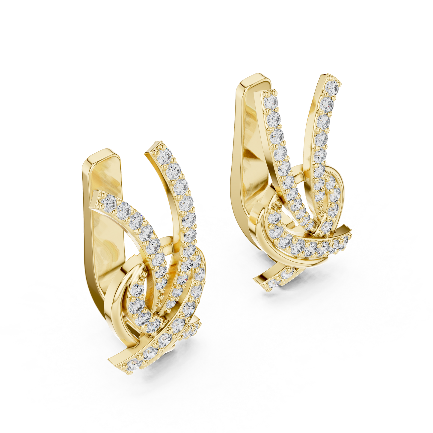 Multi Row Diamond Earring • Elegant Swirl Setting • White Gold Crossover Cocktail Earrring