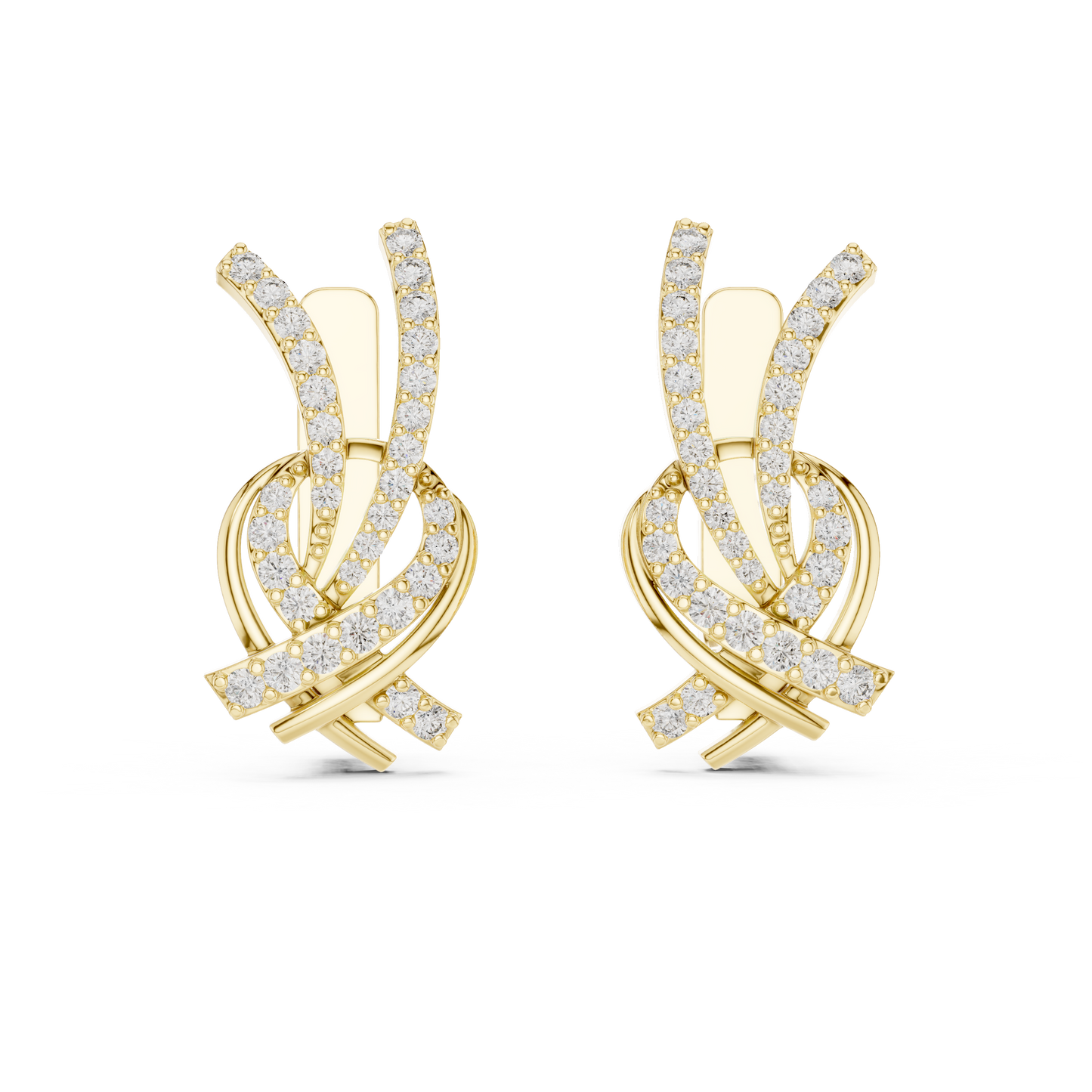 Multi Row Diamond Earring • Elegant Swirl Setting • White Gold Crossover Cocktail Earrring