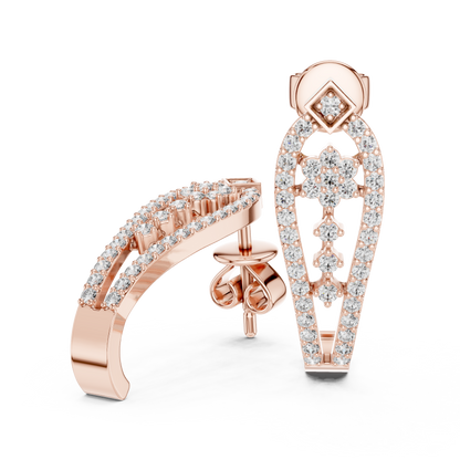 Majestic Floral Stud Earrings • Rose Gold Sparkle Design - Shimmering Flower Pattern Style