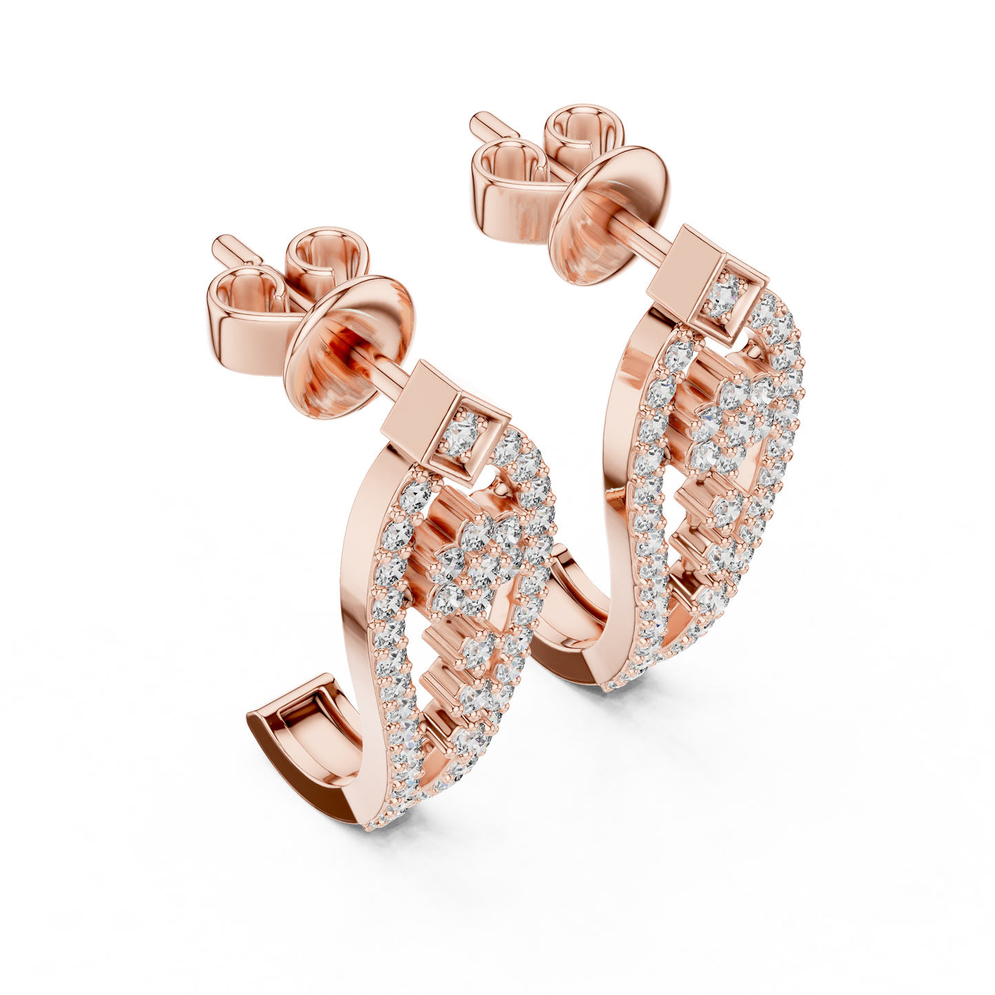 Majestic Floral Stud Earrings • Rose Gold Sparkle Design - Shimmering Flower Pattern Style