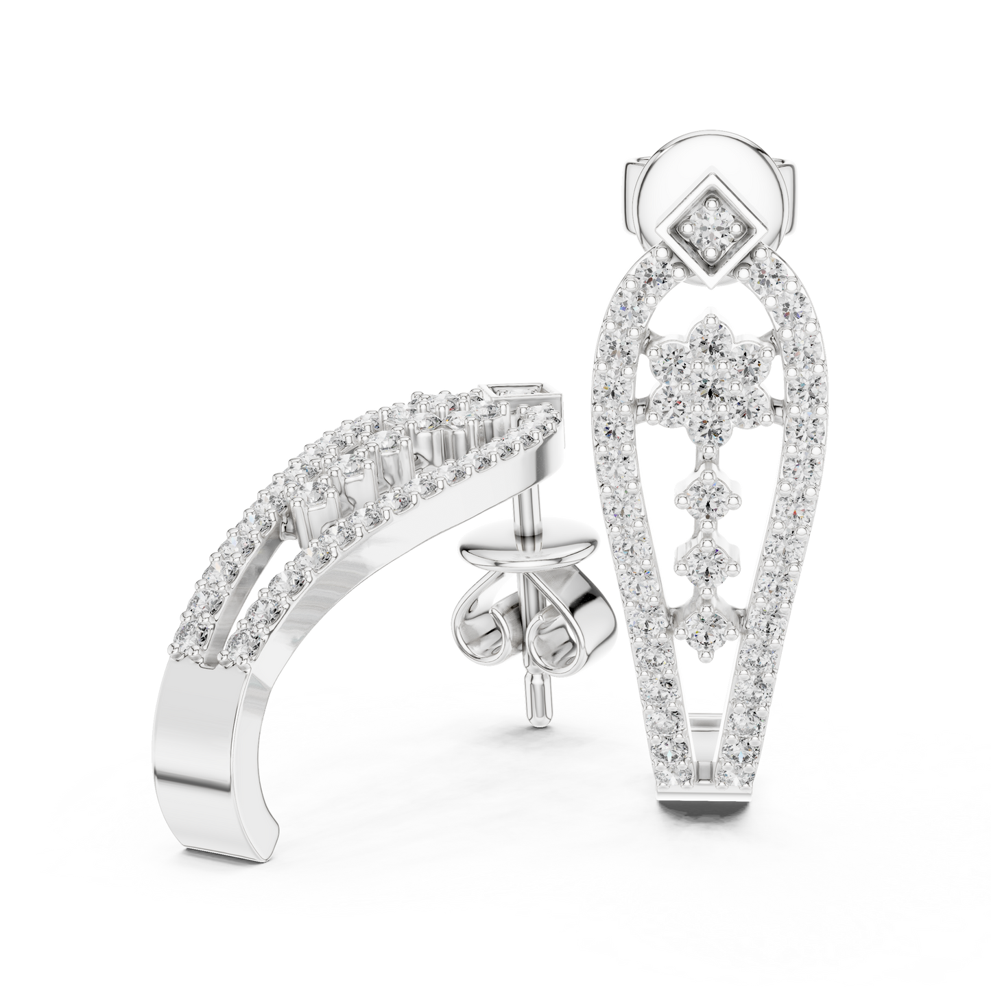 Majestic Floral Stud Earrings • Rose Gold Sparkle Design - Shimmering Flower Pattern Style