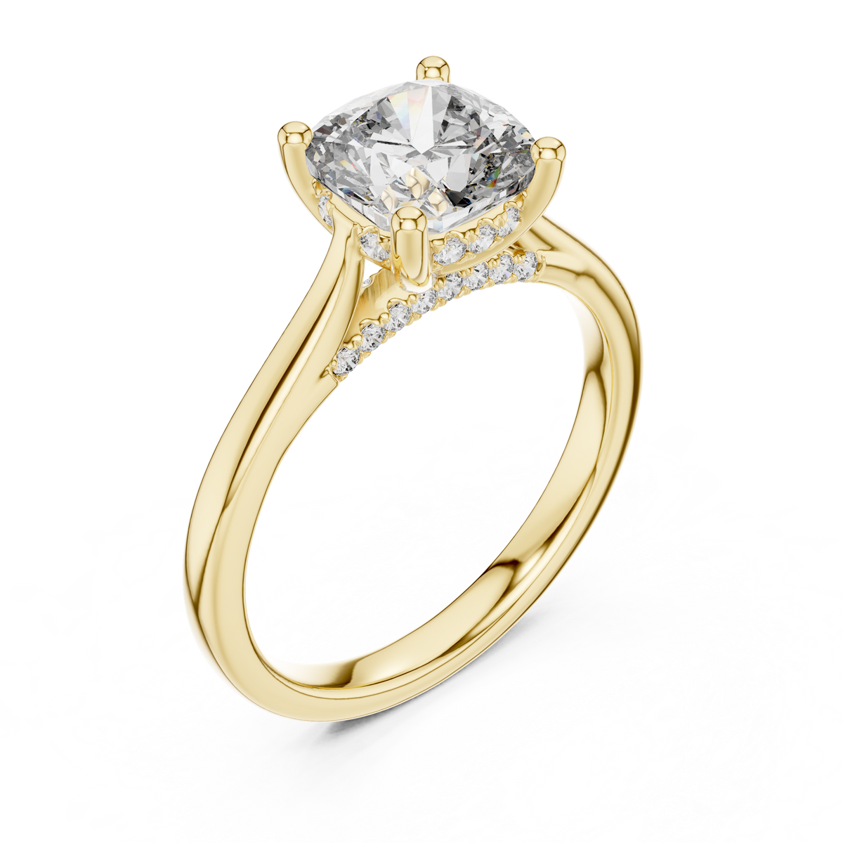 2 carat cushion lab diamond engagement ring top angle