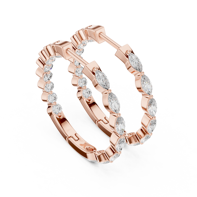 Diamond Marquise Hoop Earrings – Modern Gold Statement Hoops – Chic Anniversary Present Women