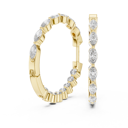 Diamond Marquise Hoop Earrings – Modern Gold Statement Hoops – Chic Anniversary Present Women