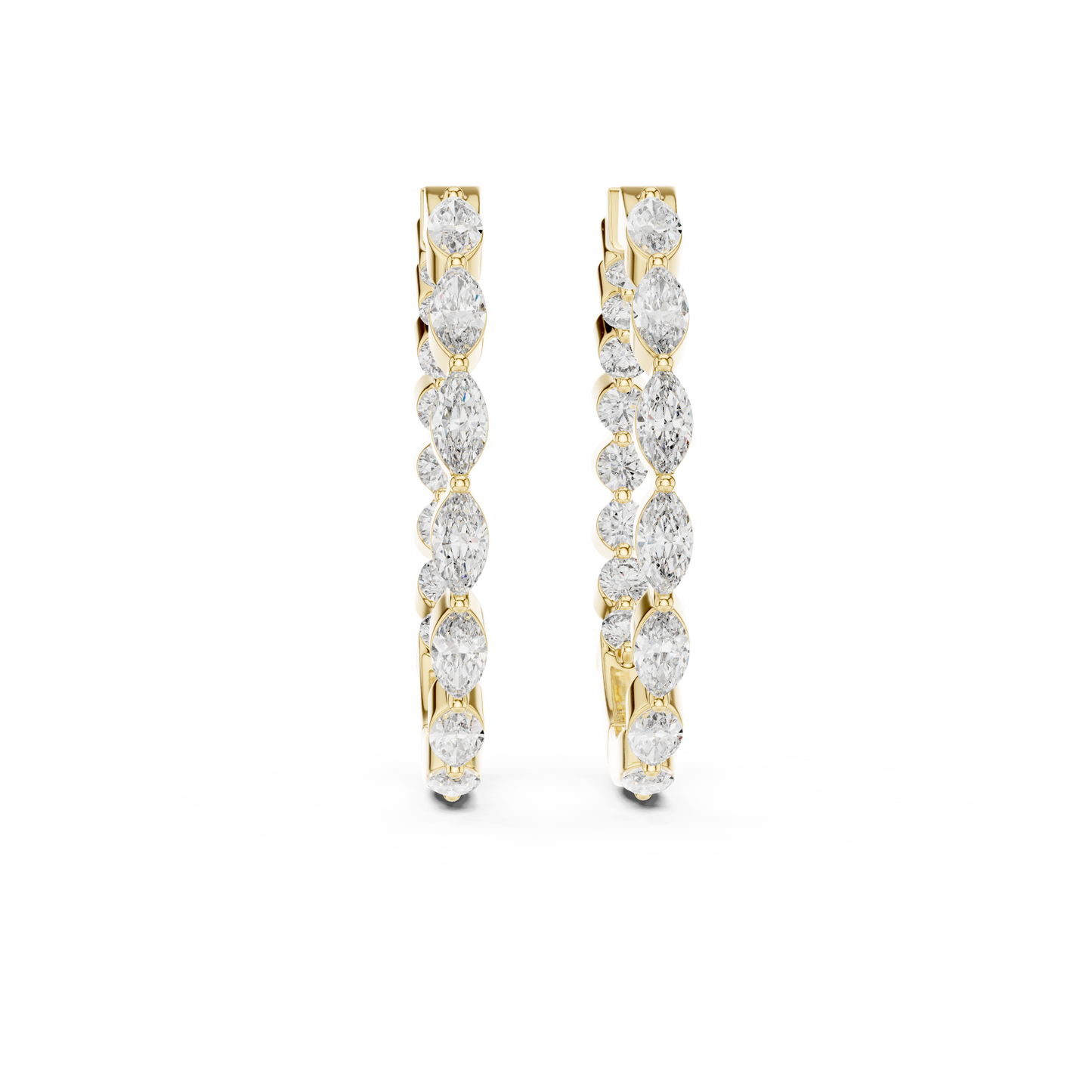 Diamond Marquise Hoop Earrings – Modern Gold Statement Hoops – Chic Anniversary Present Women