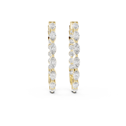 Diamond Marquise Hoop Earrings – Modern Gold Statement Hoops – Chic Anniversary Present Women