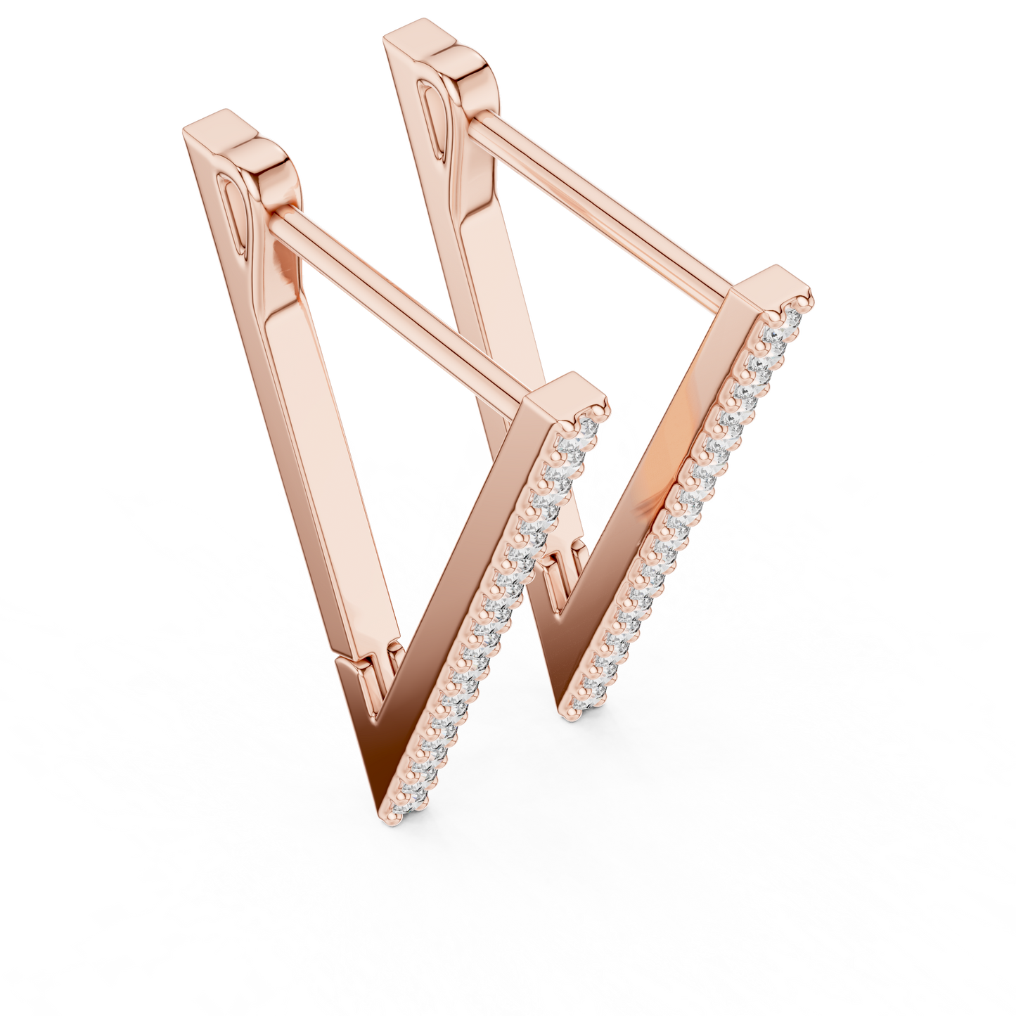 Futuristic Angle-Cut Hoops • V-Design Pavé Drop Earrings • Chic Minimal Gold Earrings