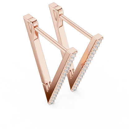 Futuristic Angle-Cut Hoops • V-Design Pavé Drop Earrings • Chic Minimal Gold Earrings