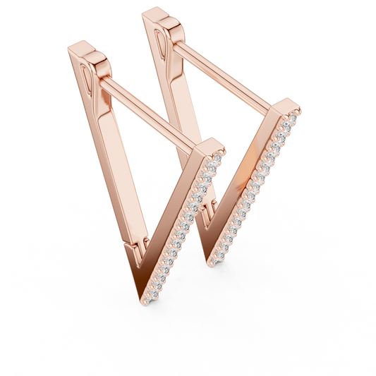 Futuristic Angle-Cut Hoops • V-Design Pavé Drop Earrings • Chic Minimal Gold Earrings