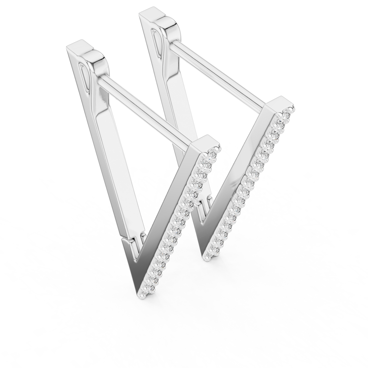 Futuristic Angle-Cut Hoops • V-Design Pavé Drop Earrings • Chic Minimal Gold Earrings