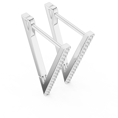 Futuristic Angle-Cut Hoops • V-Design Pavé Drop Earrings • Chic Minimal Gold Earrings