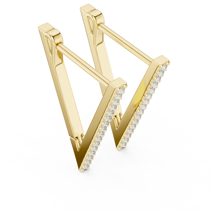 Futuristic Angle-Cut Hoops • V-Design Pavé Drop Earrings • Chic Minimal Gold Earrings