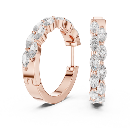 Double Row Sparkle Hoop Earrings | Trending Women’s Jewelry - Elegant Marquise Diamond Hoops