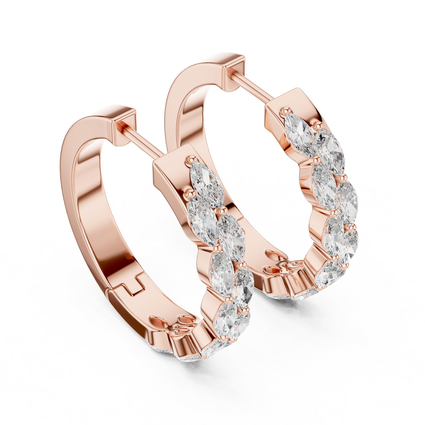Double Row Sparkle Hoop Earrings | Trending Women’s Jewelry - Elegant Marquise Diamond Hoops