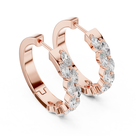 Double Row Sparkle Hoop Earrings | Trending Women’s Jewelry - Elegant Marquise Diamond Hoops