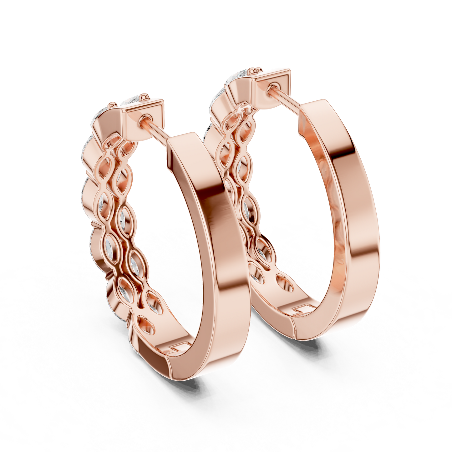 Double Row Sparkle Hoop Earrings | Trending Women’s Jewelry - Elegant Marquise Diamond Hoops