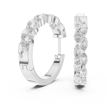 Double Row Sparkle Hoop Earrings | Trending Women’s Jewelry - Elegant Marquise Diamond Hoops