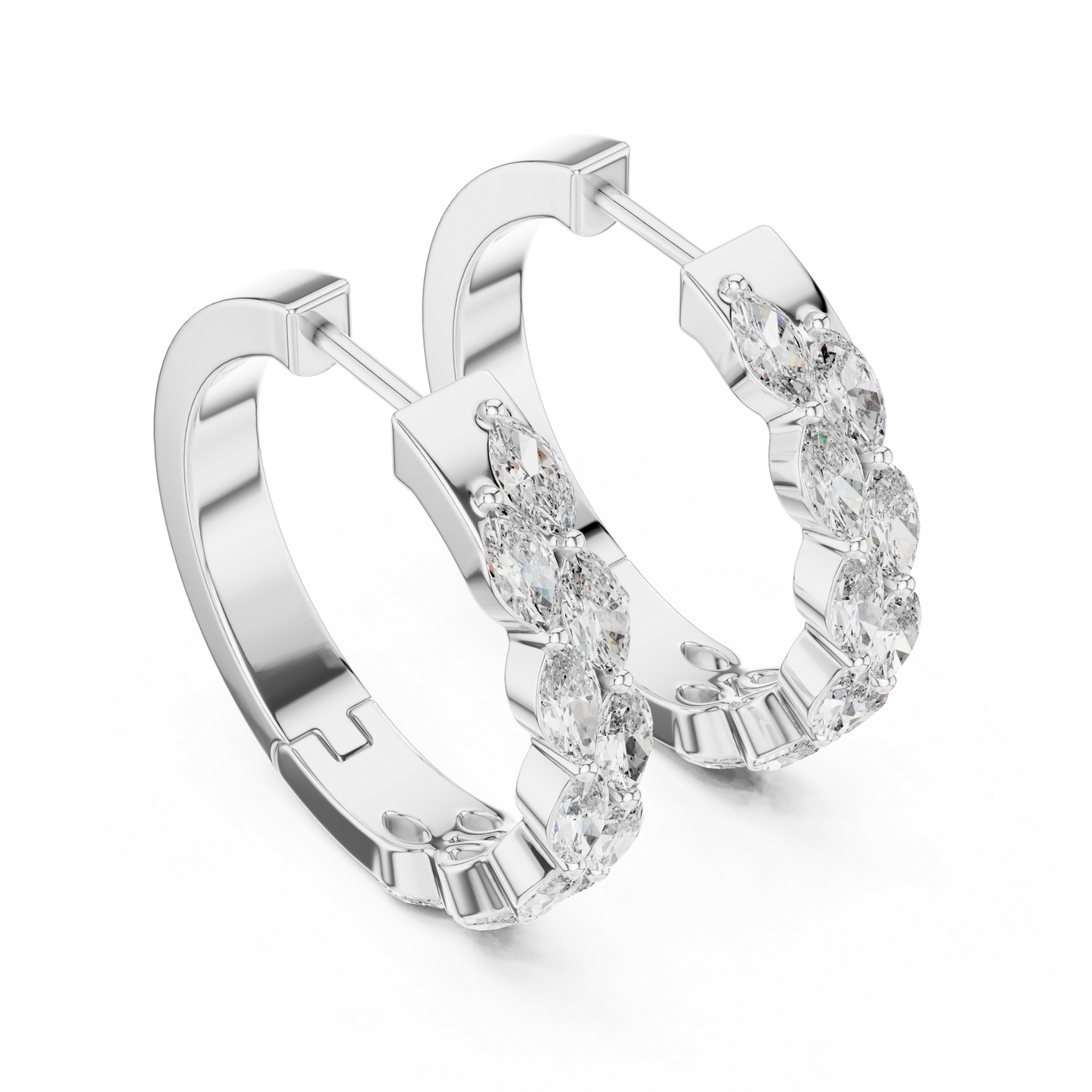 Double Row Sparkle Hoop Earrings | Trending Women’s Jewelry - Elegant Marquise Diamond Hoops