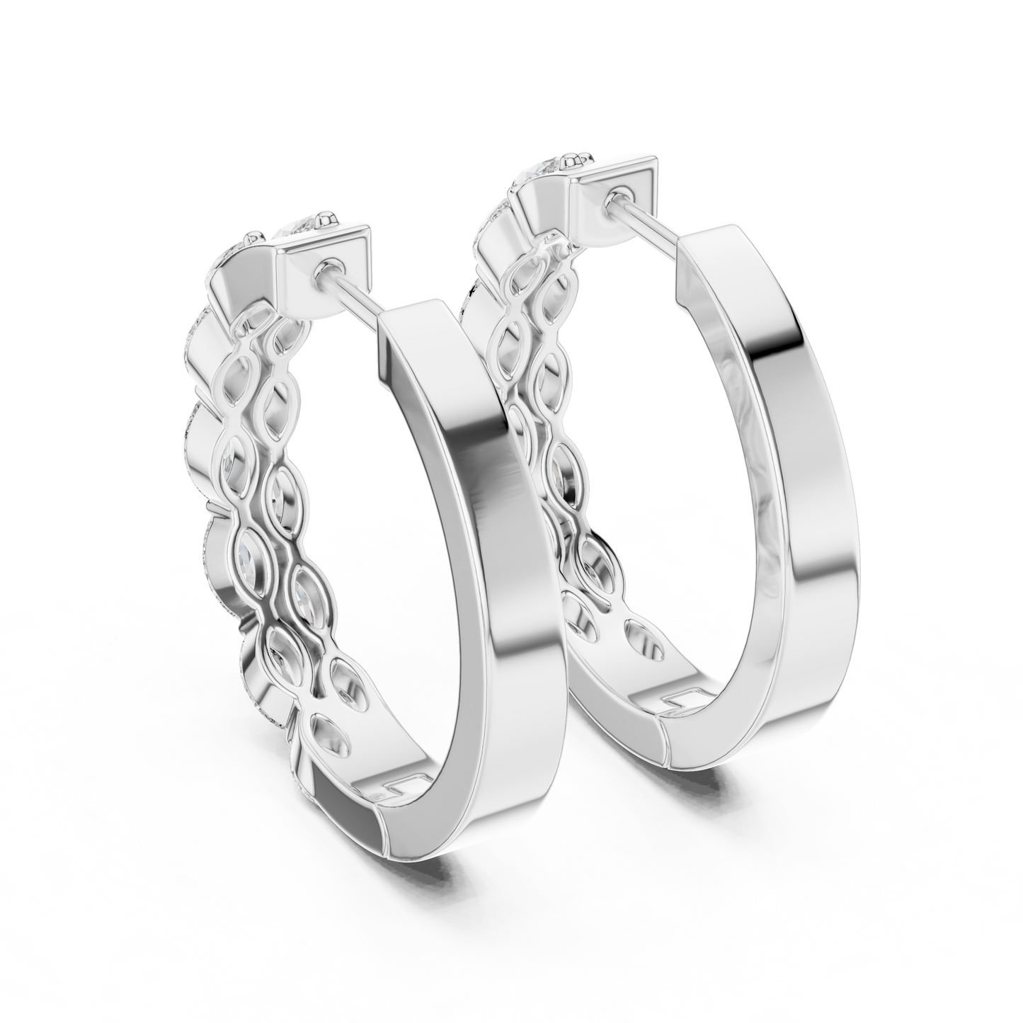 Double Row Sparkle Hoop Earrings | Trending Women’s Jewelry - Elegant Marquise Diamond Hoops