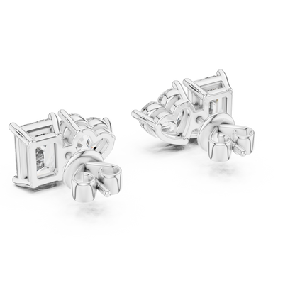 Asymmetrical Diamond Stud Earrings – Heart Shape & Emerald Cut Pair, Trending Minimalist Ear Jewelry