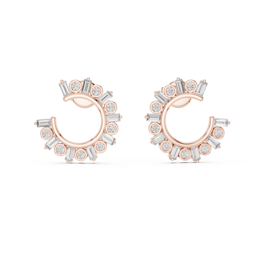 Glimmer Arc Hoop Studs – Fashion Baguette Cluster Jewelry - Baguette & Round Crystal Earrings