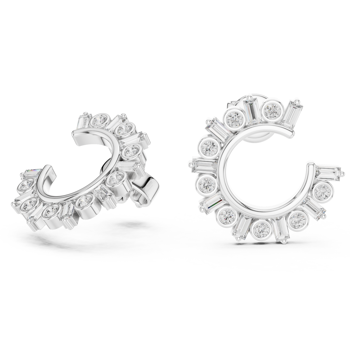 Glimmer Arc Hoop Studs – Fashion Baguette Cluster Jewelry - Baguette & Round Crystal Earrings