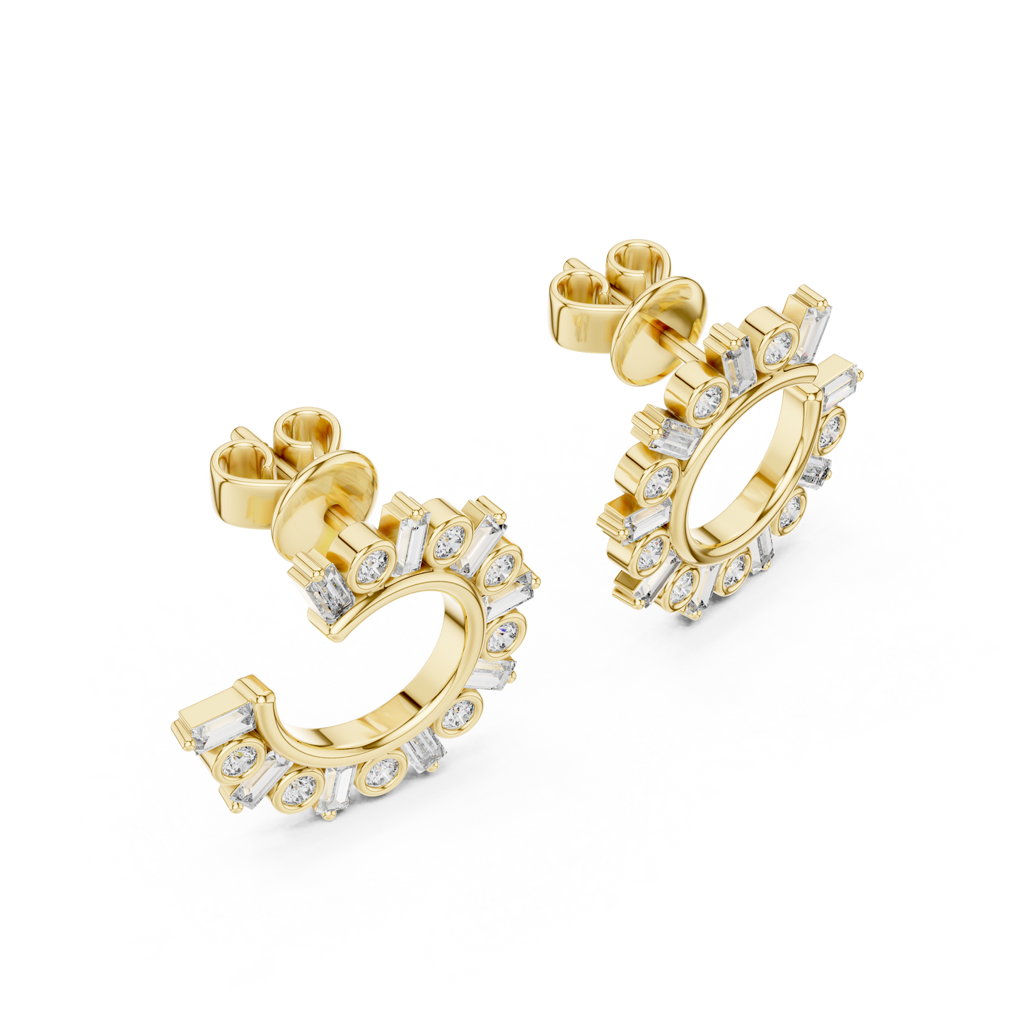 Glimmer Arc Hoop Studs – Fashion Baguette Cluster Jewelry - Baguette & Round Crystal Earrings