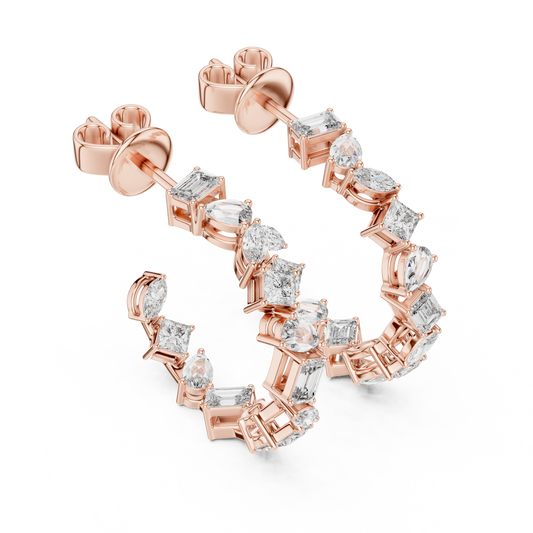 Gold  Multi-Shape CZ Hoop Earrings, Sparkling Modern Hoops, Elegant Everyday Jewelry Gift