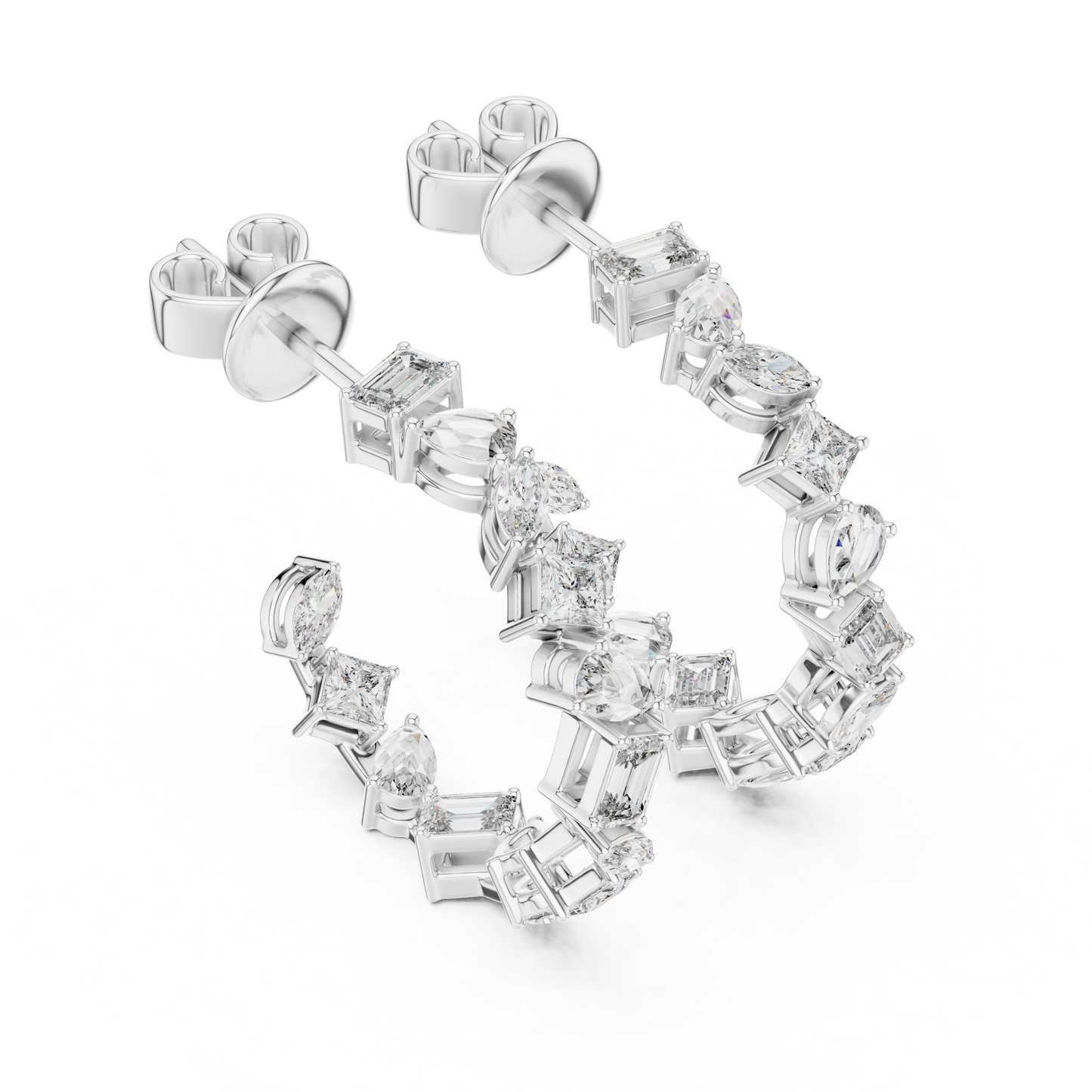 Gold  Multi-Shape CZ Hoop Earrings, Sparkling Modern Hoops, Elegant Everyday Jewelry Gift