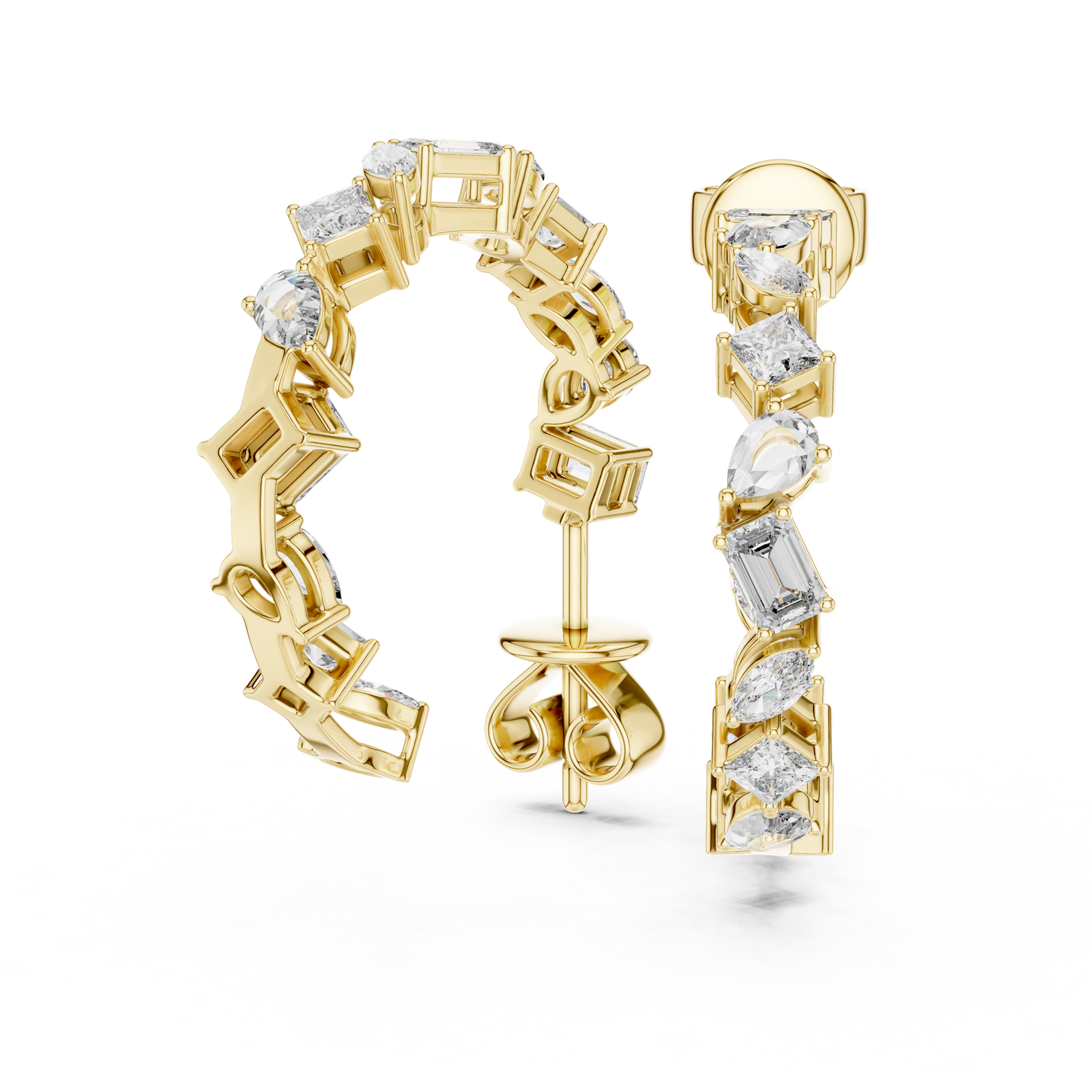 Gold  Multi-Shape CZ Hoop Earrings, Sparkling Modern Hoops, Elegant Everyday Jewelry Gift