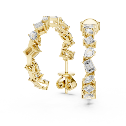 Gold  Multi-Shape CZ Hoop Earrings, Sparkling Modern Hoops, Elegant Everyday Jewelry Gift