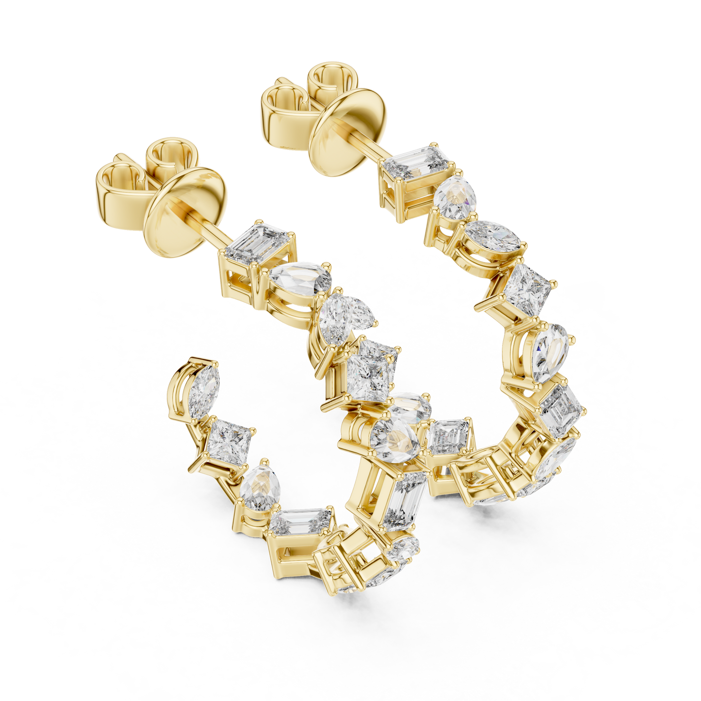 Gold  Multi-Shape CZ Hoop Earrings, Sparkling Modern Hoops, Elegant Everyday Jewelry Gift