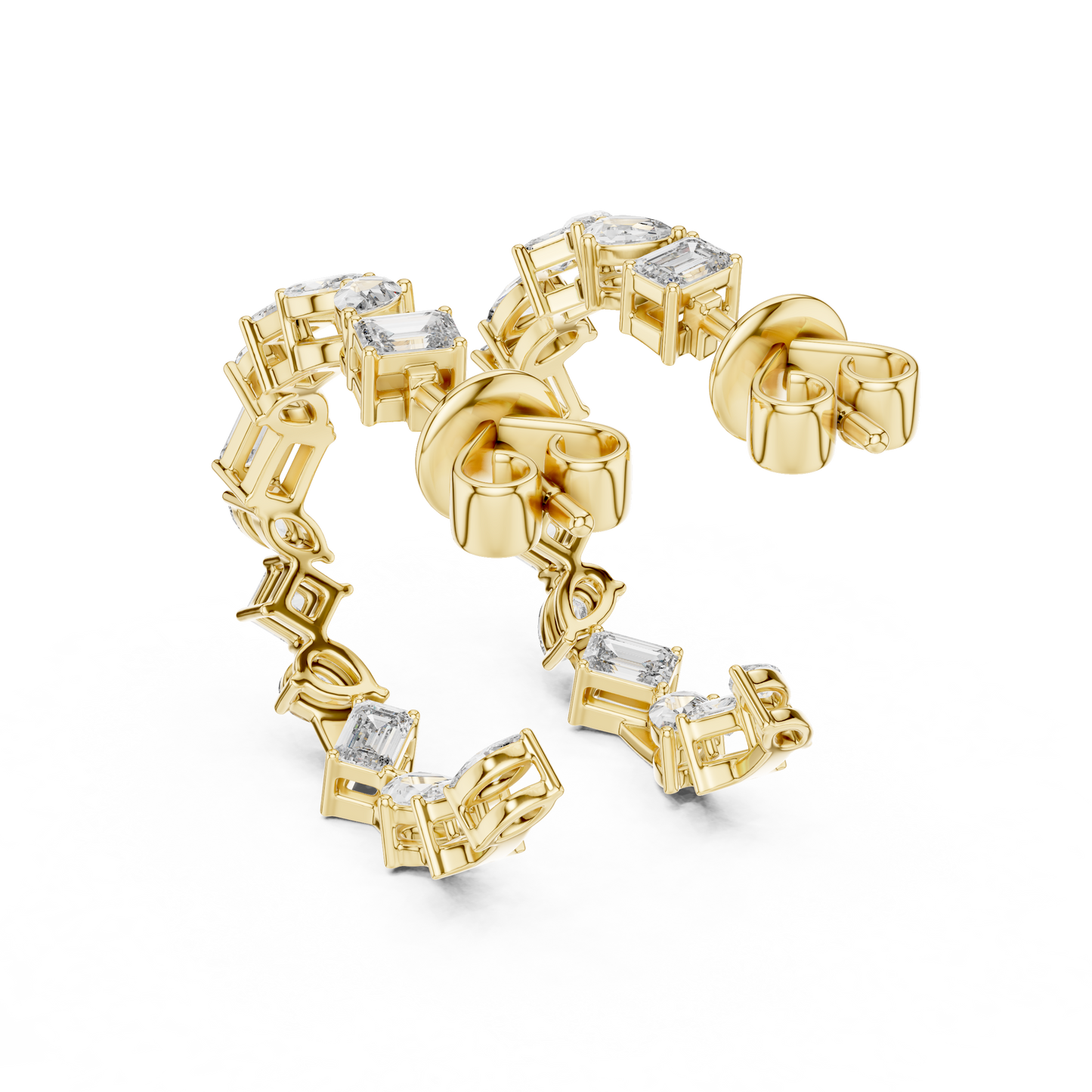 Gold  Multi-Shape CZ Hoop Earrings, Sparkling Modern Hoops, Elegant Everyday Jewelry Gift