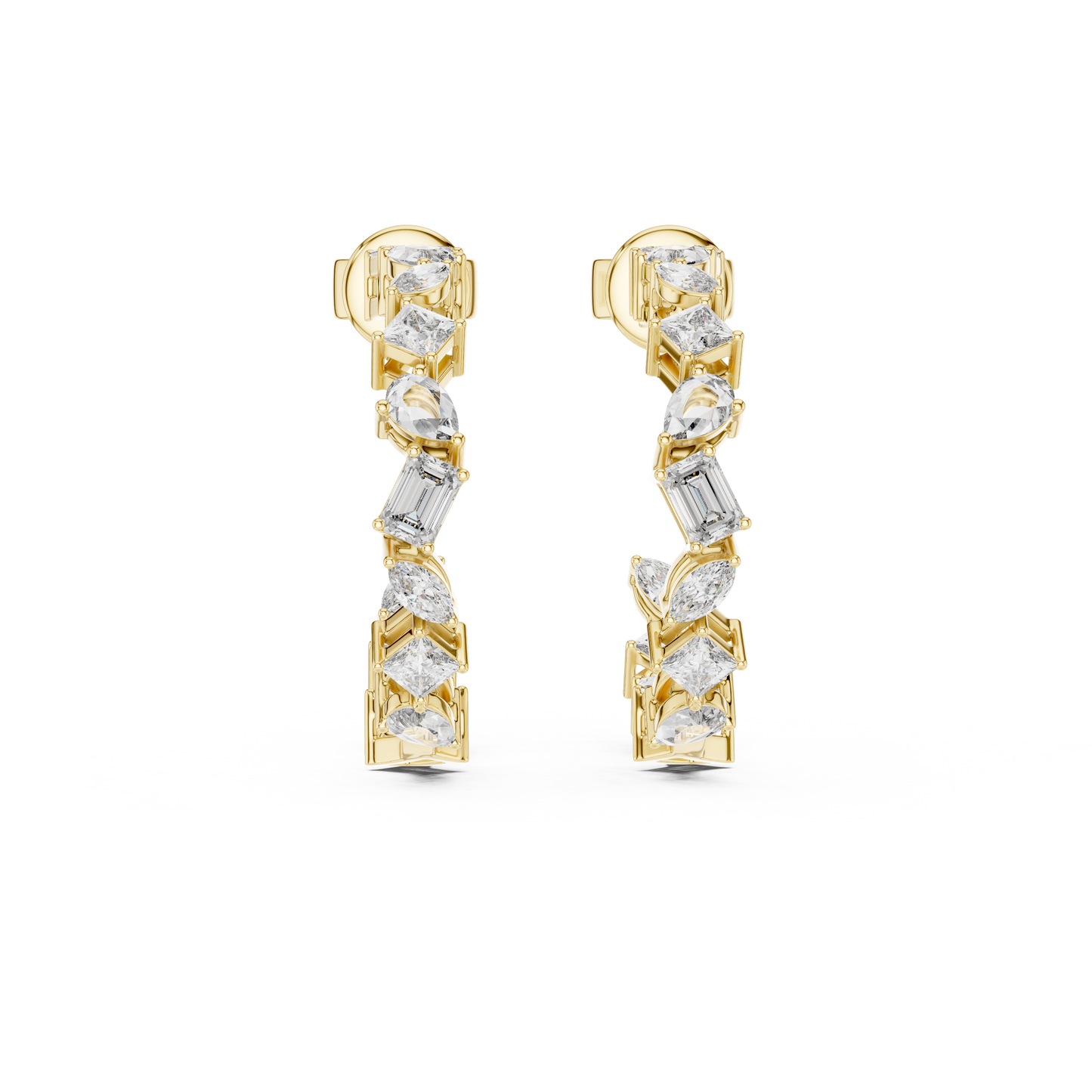 Gold  Multi-Shape CZ Hoop Earrings, Sparkling Modern Hoops, Elegant Everyday Jewelry Gift