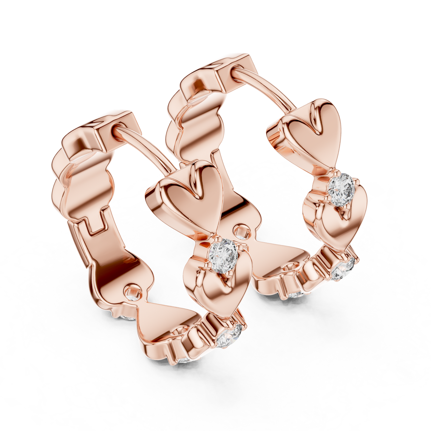 Gold Heart Hoop Huggies Sparkle Crystal Cut Everyday Wear Women Valentine Gift Jewelry