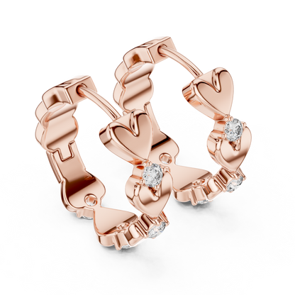 Gold Heart Hoop Huggies Sparkle Crystal Cut Everyday Wear Women Valentine Gift Jewelry