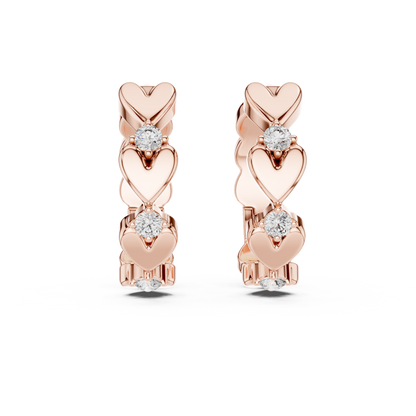 Gold Heart Hoop Huggies Sparkle Crystal Cut Everyday Wear Women Valentine Gift Jewelry