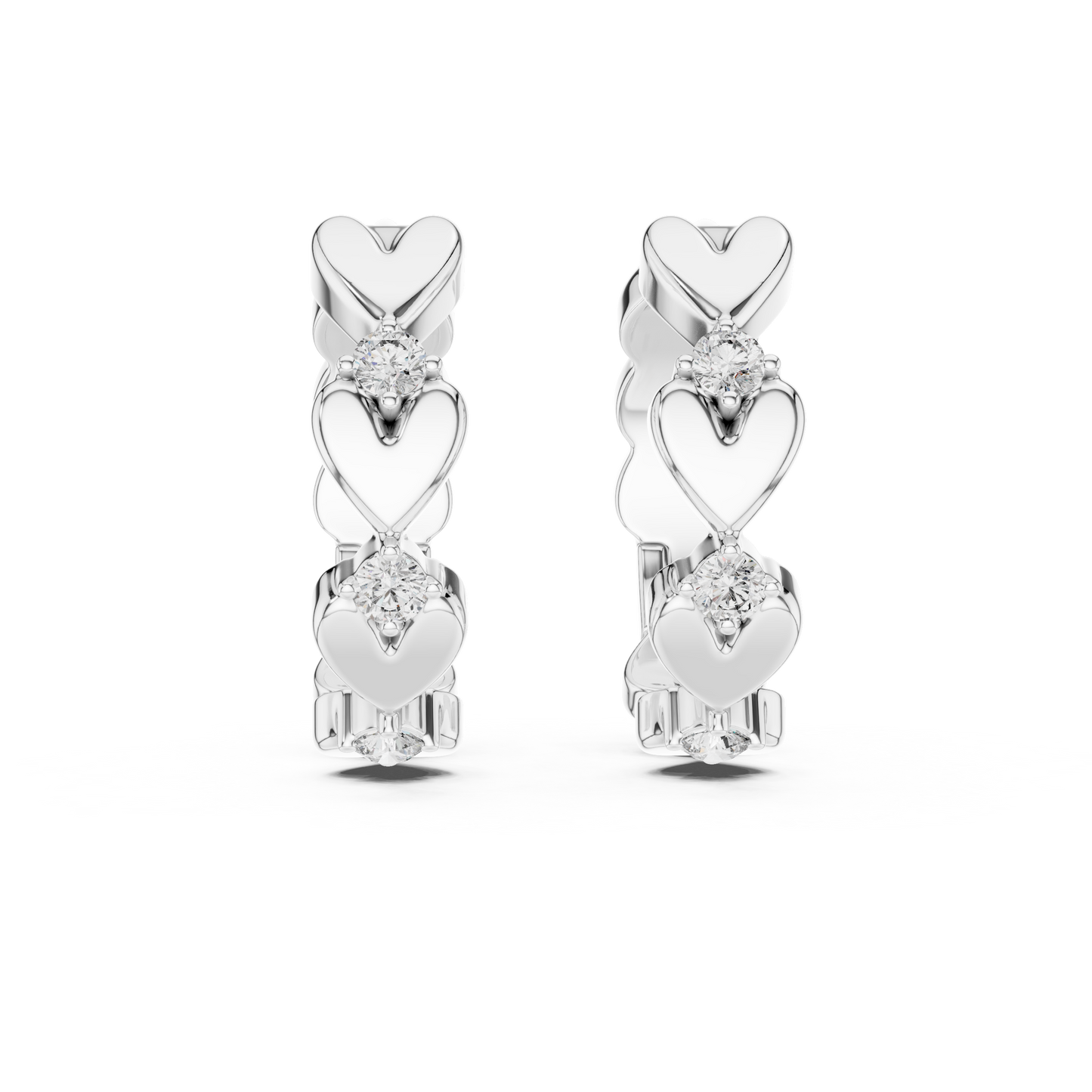 Gold Heart Hoop Huggies Sparkle Crystal Cut Everyday Wear Women Valentine Gift Jewelry