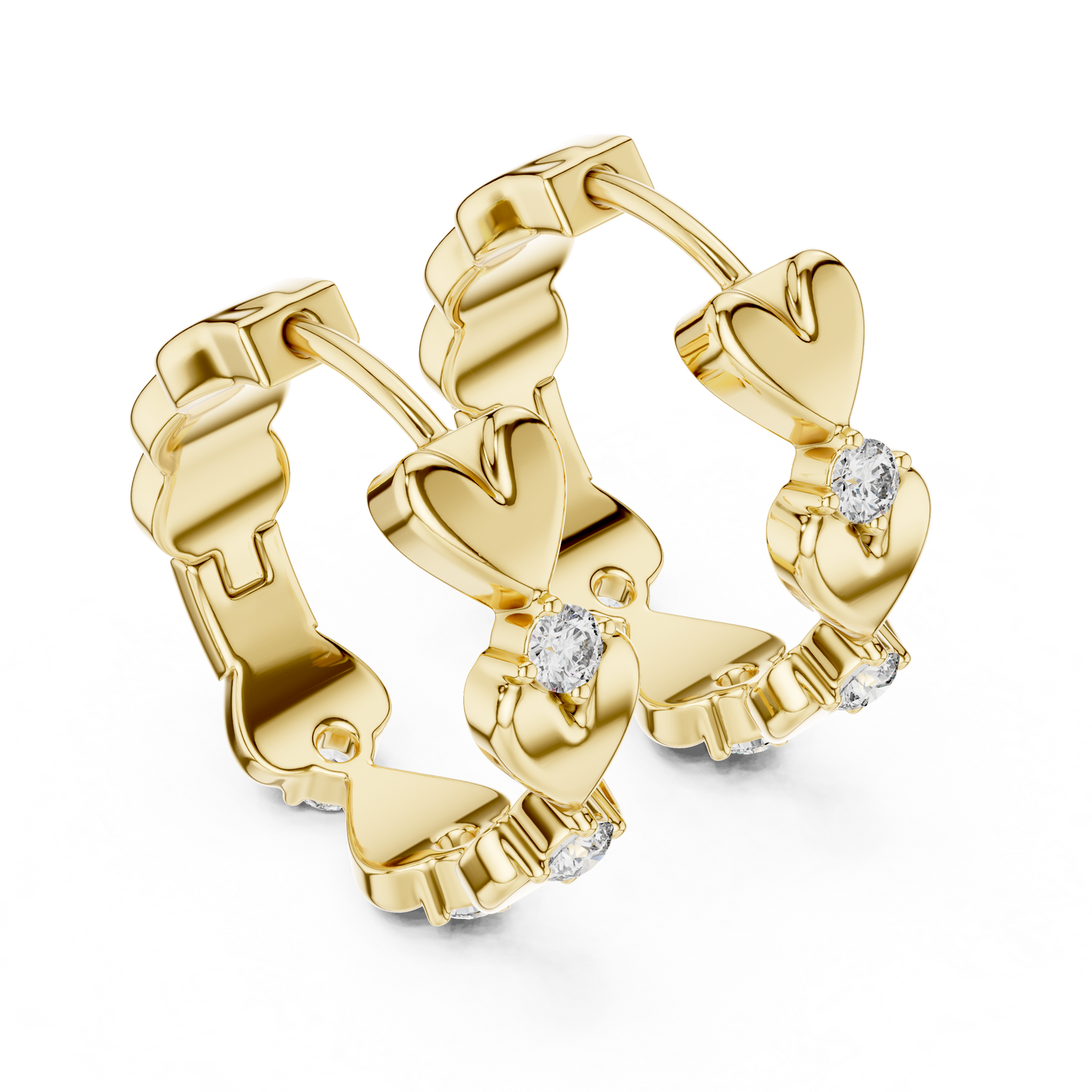 Gold Heart Hoop Huggies Sparkle Crystal Cut Everyday Wear Women Valentine Gift Jewelry