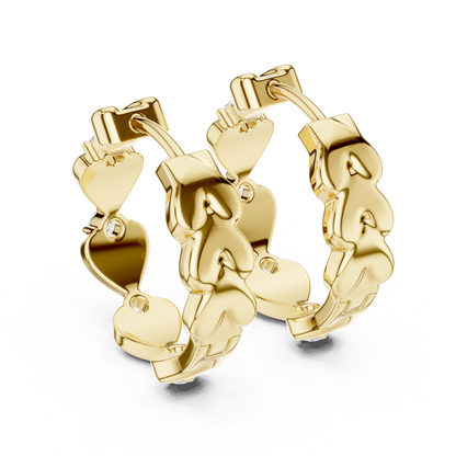 Gold Heart Hoop Huggies Sparkle Crystal Cut Everyday Wear Women Valentine Gift Jewelry