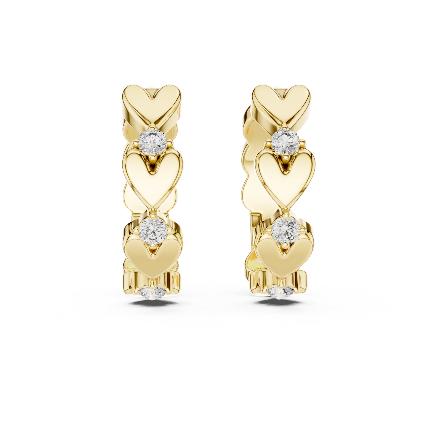 Gold Heart Hoop Huggies Sparkle Crystal Cut Everyday Wear Women Valentine Gift Jewelry